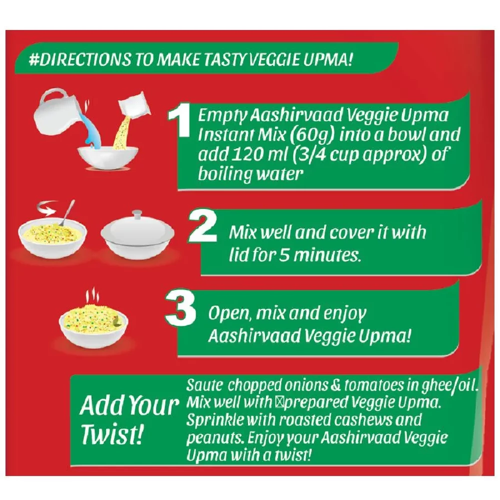 Aashirvaad Instant Veggie Upma With Vegetables, 4X60 g-7.webp